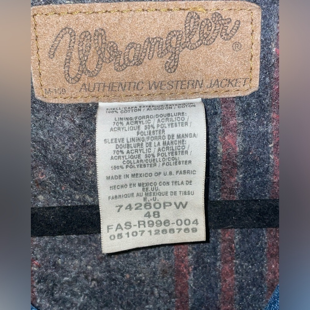 Vtg Wrangler Western Denim Jacket Sz 46L Blanket Lined Corduroy Collar 74260PW - Picture 11 of 11
